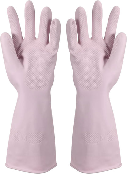 uxcell Rubber Cleaning Gloves, Reusable Household Dishwashing Long Rubber Gloves with Non-slip Grip