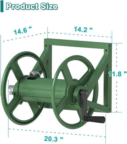 Artigarden Garden Hose Reel Wall Mounted, Outdoor Heavy Duty Powder Coated Metal Water Hoses Holder Winder Holds 125 ft 5/8" Hoses with 3.9ft Leader Hose, Stainless Steel Connector for Outside, Black