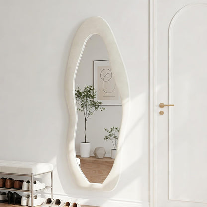 71"x32" Flannel Full Length Mirror, Arched Mirrors Full Length with Stand, Flannel Floor Mirror for Bedroom and Living Room, Full Body Mirror Hanging or Leaning, White