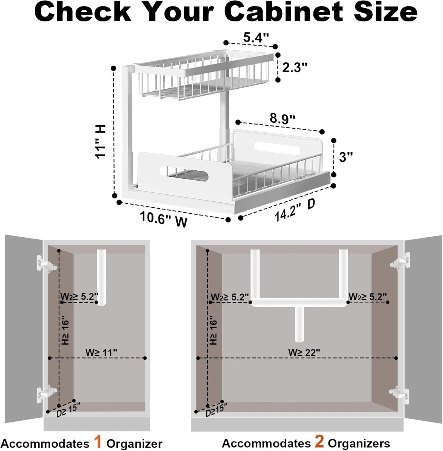 REALINN Under Sink Organizer, Pull Out Cabinet Organizer, 2 Tier Metal Slide Out Shelf with L Shaped Design for Kitchen, Bathroom, Laundry, and Utility Cabinet Storage for Deep Cabinets, White, 2 Pack