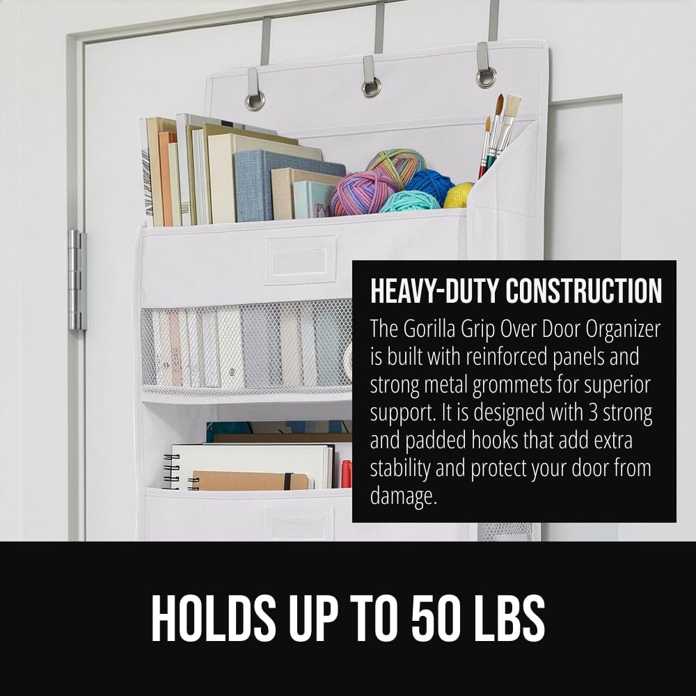GORILLA GRIP Over the Door Shoe Organizer, 24 Large Breathable Mesh Pockets, Space Saving Hanging Storage Holder, Closet Rack Hanger Holds Up to 40 lbs, Hangs on Closets for Shoes, Accessories, Grey