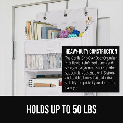 GORILLA GRIP Over the Door Shoe Organizer, 24 Large Breathable Mesh Pockets, Space Saving Hanging Storage Holder, Closet Rack Hanger Holds Up to 40 lbs, Hangs on Closets for Shoes, Accessories, Grey