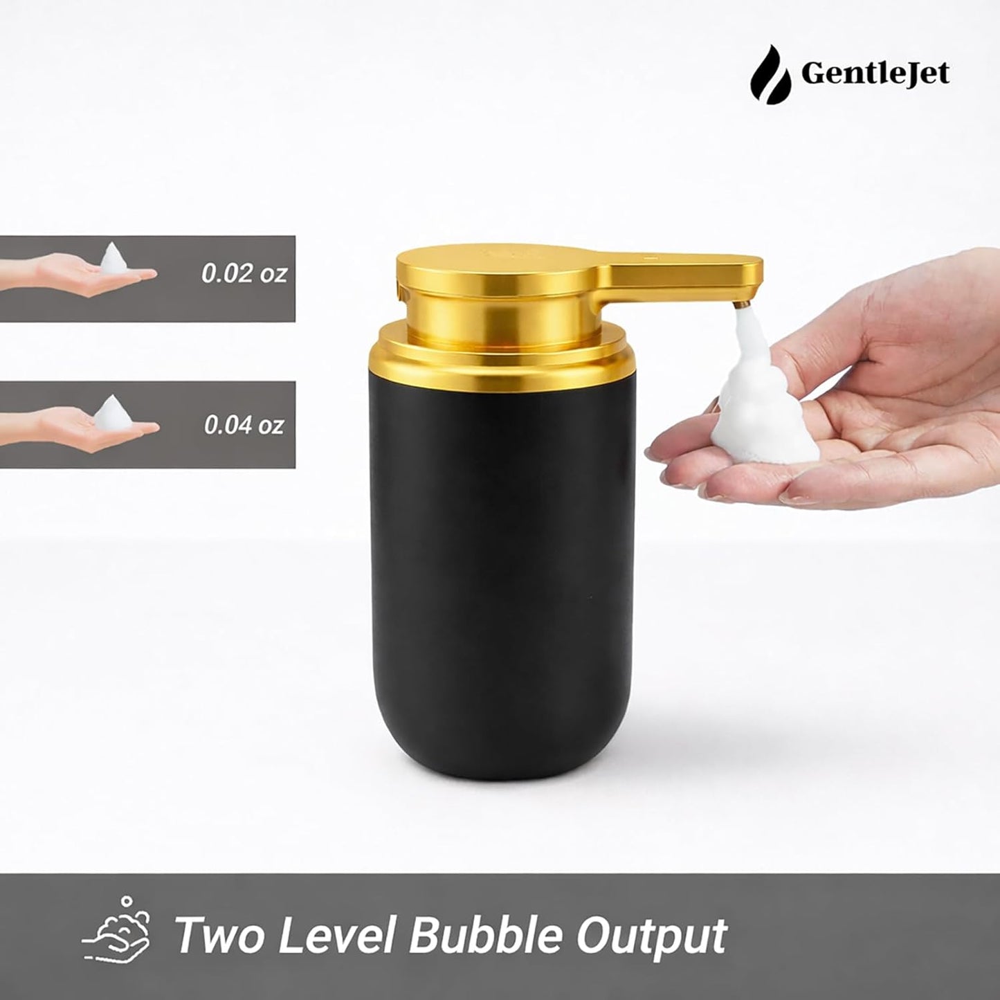 GentleJet SimpleFoam Automatic Foaming Soap Dispenser – Touchless Sensor, USB-C Rechargeable, IPX5 Waterproof, Dual Output for Bathroom Kitchen Sink, ABS Compact Design