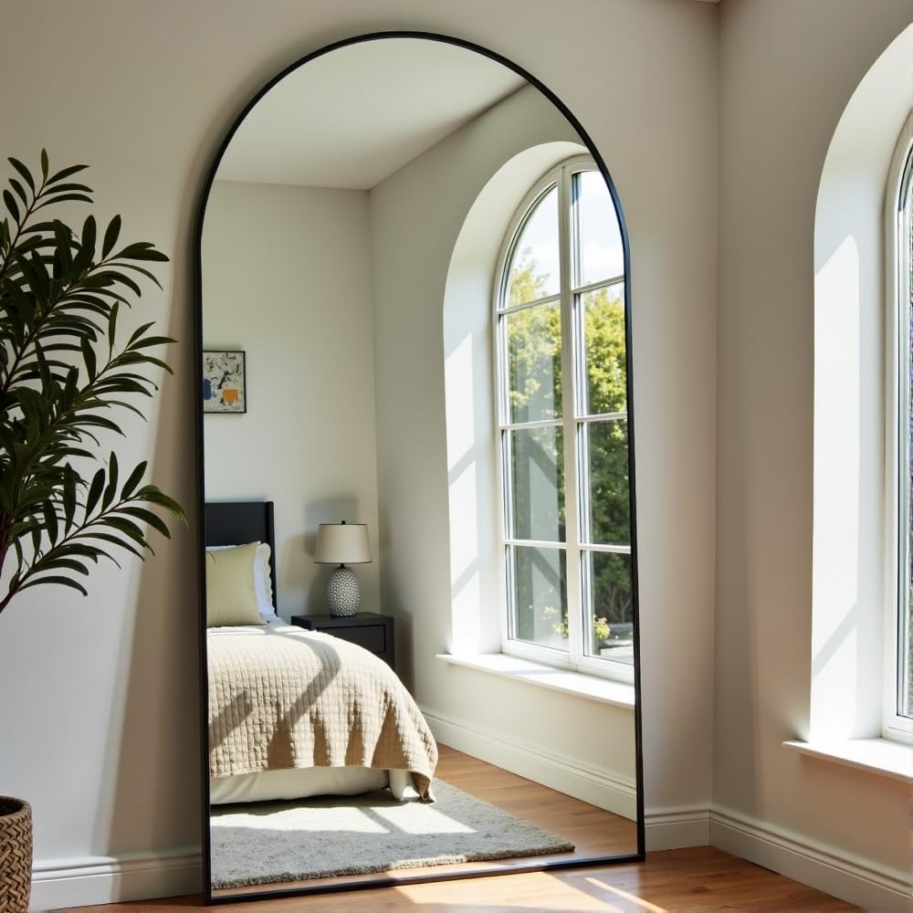 OGCAU Floor Full Length Mirror, 56"x20" Arched Full Body Mirror, Hanging or Leaning, Standing, Wall Mounted with Aluminum Frame for Bedroom Living Room, White