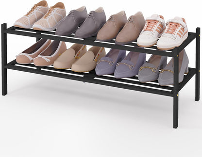 Smiry Bamboo Shoe Rack, 3 Tier Free Standing Wooden Shoe Organizer, Stackable Wood Shoe Storage Shelf for Closet, Entryway, 5 Horizontal Slats, 26.8"x11"x18.3", Natural