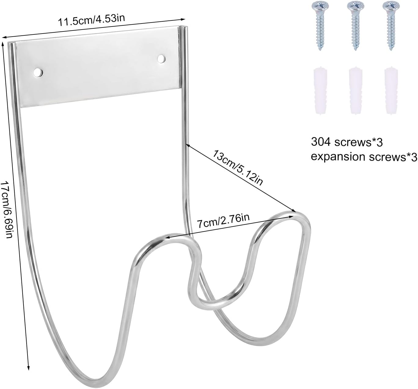 Stainless Steel Garden Hose Holder Wall Mount, Outside Metal Water Hose Reel Hanger Heavy Duty Hook Rack for Extension Cords Vacuum Lines Outdoor Garden Pipe Storage Organization
