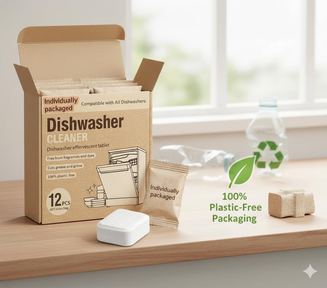 Dishwasher Cleaner Tablets | Eliminates Limescale, Grease & Odors | Septic Safe, Fragrance-Free, Plastic-Free | Deep Clean & Maintain All Dishwashers