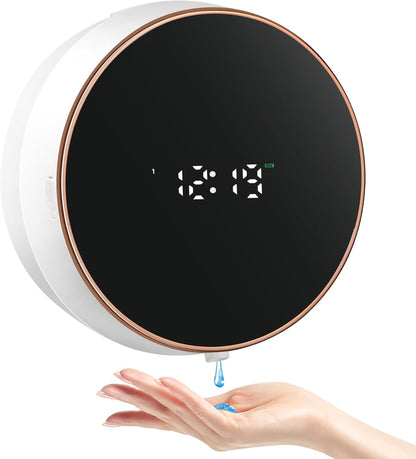 Automatic Soap Dispenser Foam Bathroom: Wall Mount Rechargeable Touchless Adjustable Auto Smart Electric Plastic Black Foaming Soap Dispenser with Clock - Kitchen - Hand Dish Lotion Couple Kids