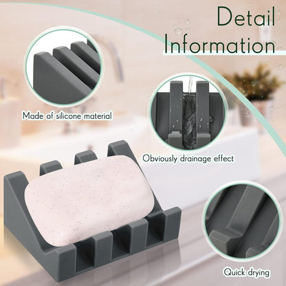 Cunhill 2 Pieces Silicone Soap Dish Self Draining Soap Dish Shower Waterfall Bar Soap Holder Tray with Drain Soap Saver for Kitchen Bathroom Accessories (Black)