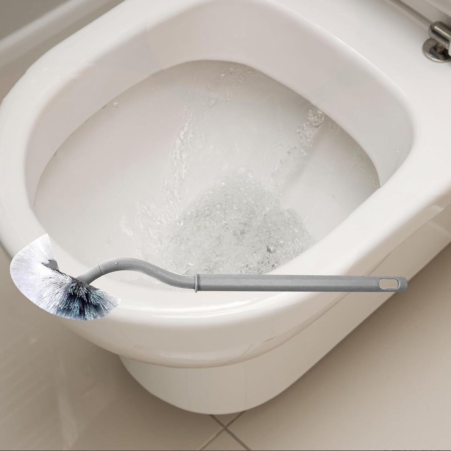 BESTonZON 5pcs Curved Handle Toilet Bowl Brushes Gray – Flexible Scrub Brushes for Bathroom Cleaning, Under Rim Scrubber for Hard-to-Reach Areas, Household Toilet Cleaning Supplies