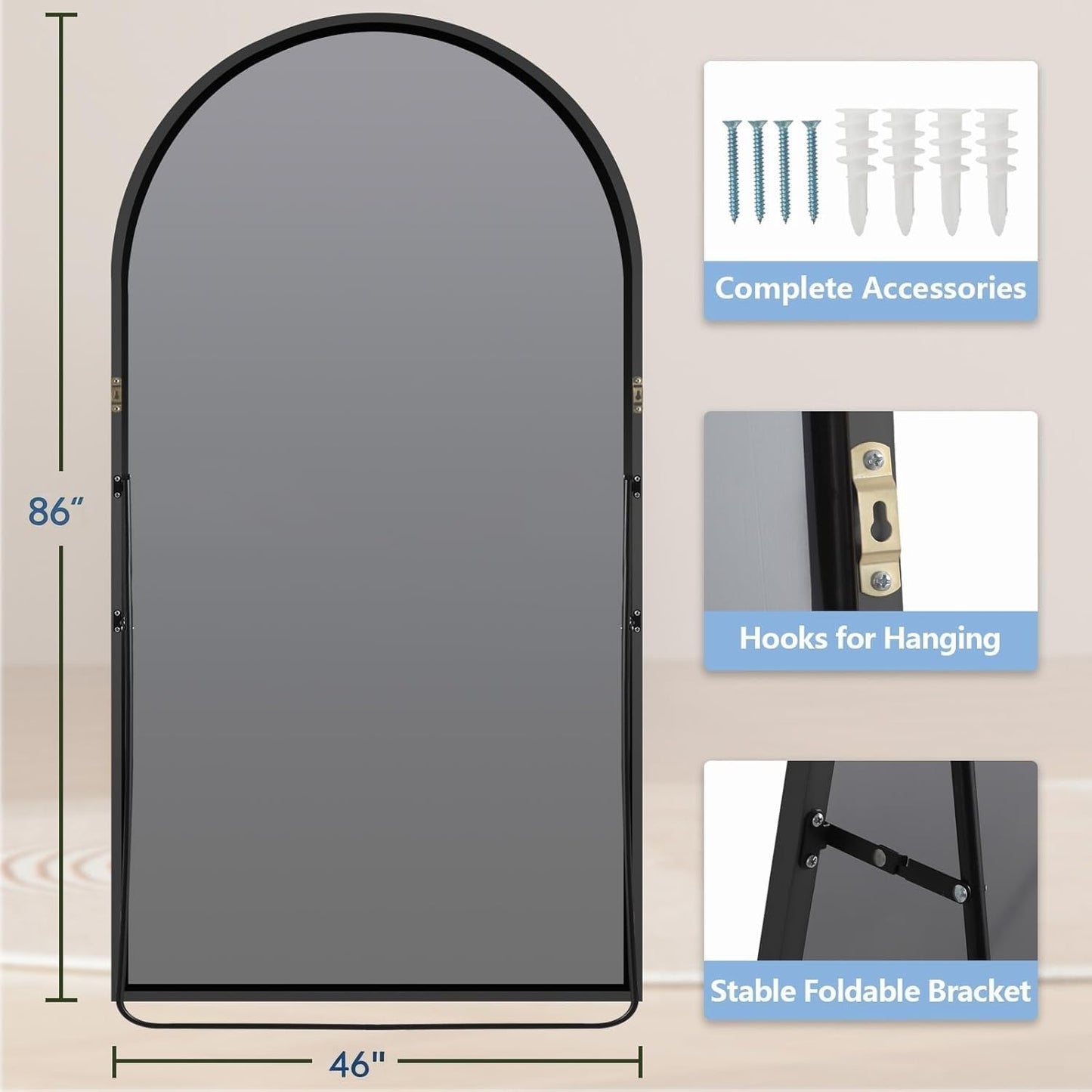 Prywot Arched Full Length Mirror, 70"x26" Free Standing Floor Mirror, Modern Full Body Mirrors with Stand, Wall Mirrors with Aluminum Alloy Frame for Bedroom,Living Room, Gold