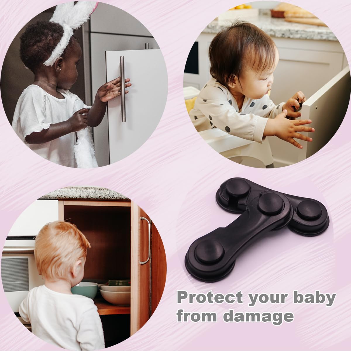 Cabinet Locks Baby Proofing, Childproof Cabinet Locks 10 Pack with Adhesive for Protecting Kids and Toddlers, Child Safety Lock for Drawer Cupboards Closet and Pantry Door (Black)