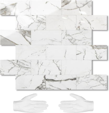 STICKGOO 10-Sheet Subway Tile Peel and Stick Backsplash, Seamless Design Polished Eurasia Beige Kitchen Backsplash Wall Tiles, Glossy Surface Waterproof Stick on Tile for Bathroom, RV, Fireplace