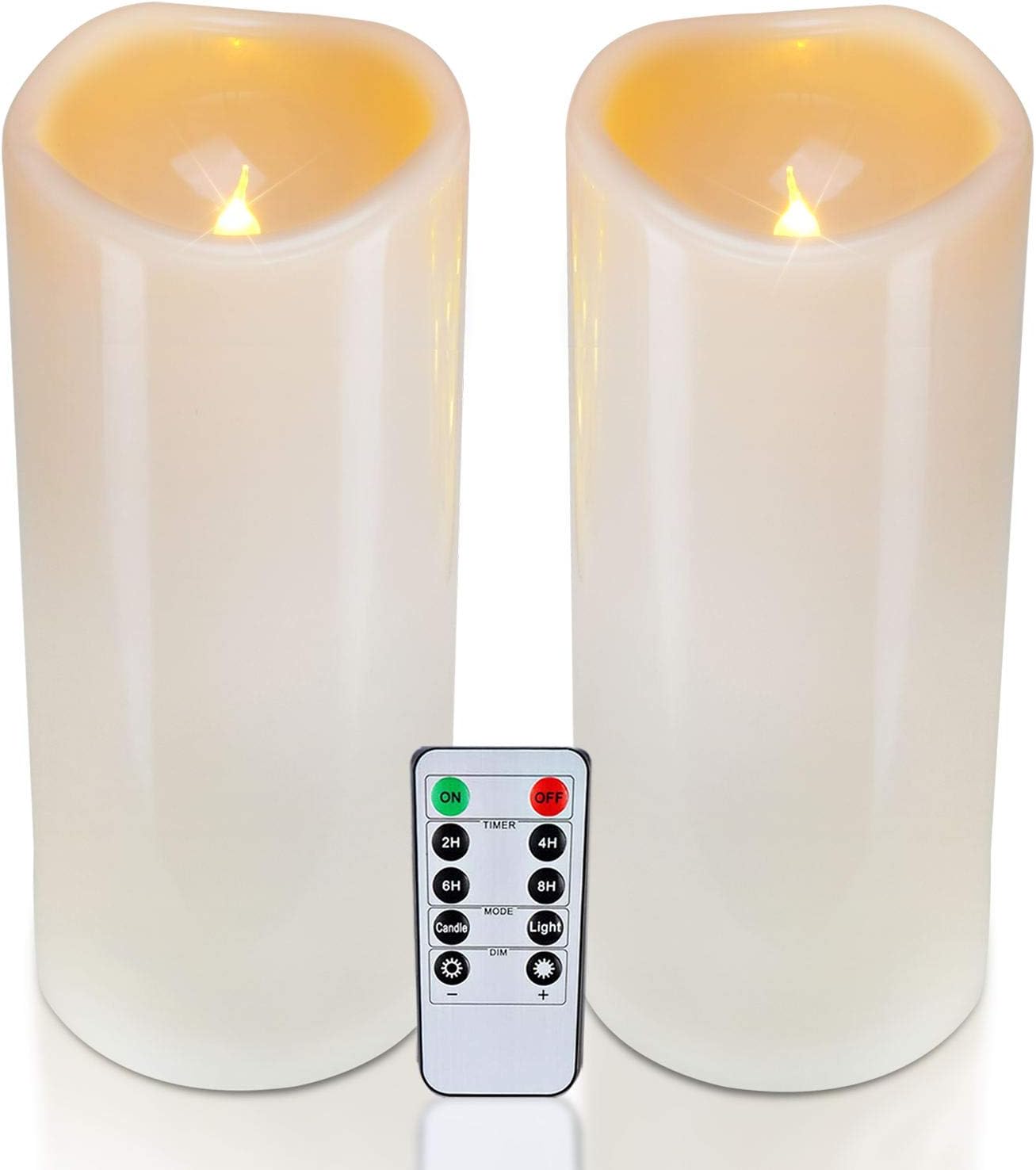 Homemory 6" 8" 10" x 4" Waterproof Outdoor Flameless Candles, Battery Operated Flickering LED Pillar Candles with Remote and Timers for Indoor, Plastic, Ivory White