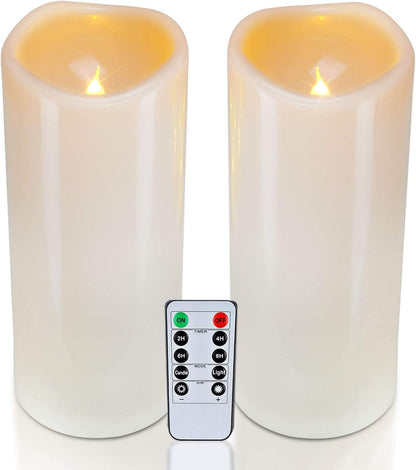 Homemory 6" 8" 10" x 4" Waterproof Outdoor Flameless Candles, Battery Operated Flickering LED Pillar Candles with Remote and Timers for Indoor, Plastic, Ivory White