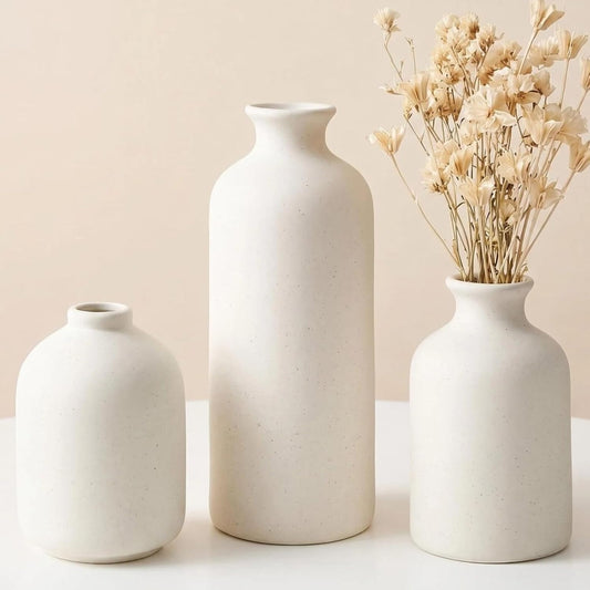 Small Ceramic Vase Set of 3, Boho Home Decor Vases for Dried Flowers,Farmhouse,Shelf,Bathroom,Centerpiece for Entryway Table Decoration Gifts