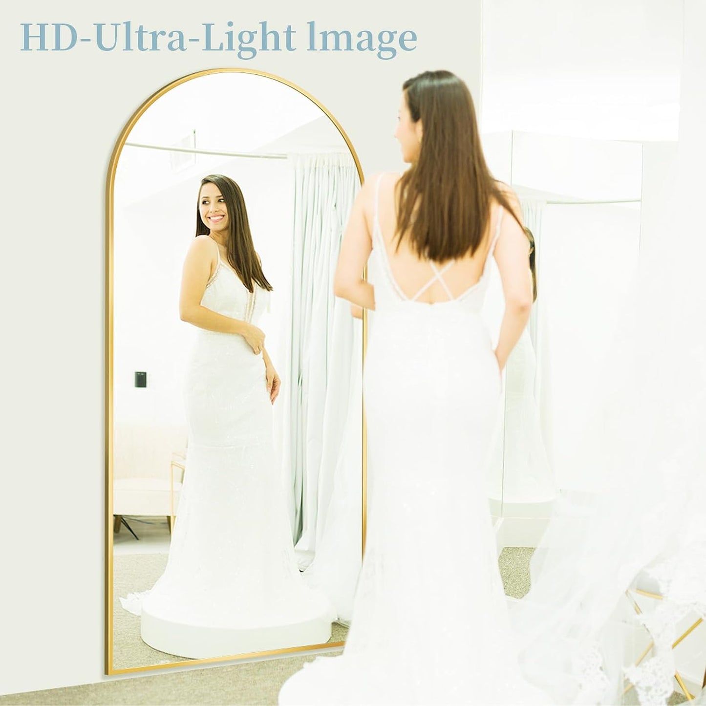 Full Length Mirror with Stand, 71"x28" Arched Full Body Large Stand Up Aluminum Frame Floor Standing Mirror, Freestanding Hanging Leaning Mounted for Bedroom Living Room Entryway Gold