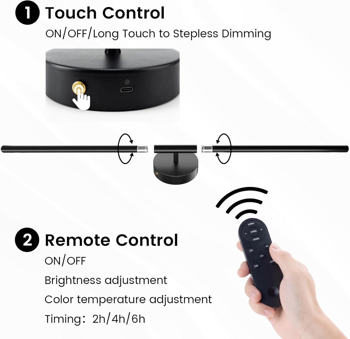 JOFIOS Battery Operated Wall Sconces Set of 2, 360°Rotation Wireless Rechargeable Wall Lights: Dimmable Detachable Wall Lamp with Remote Control, 3000K-6000K Infinite Dimming Wall Sconce 27.6 Inch