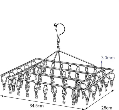 JPORSHU Sock Folding Stainless Steel Sock Drying Rack with 46 Clips,Metal Sock Hangers with Clips，360 DegreesSwivel Hook Wind-Proof Clothes Hanger Rack,for Sock, Bras, Underwear, Laundry Accessories