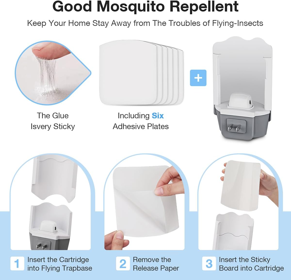 Forhimn Fly Trap Indoor, 2 Plug-in Fly Catchers with 6 Glue Card Refills, Fruit Fly & Gnat Trap for Home, Sticky Flying Insect Trap for Flies, Moths, Safe & Mess-Free