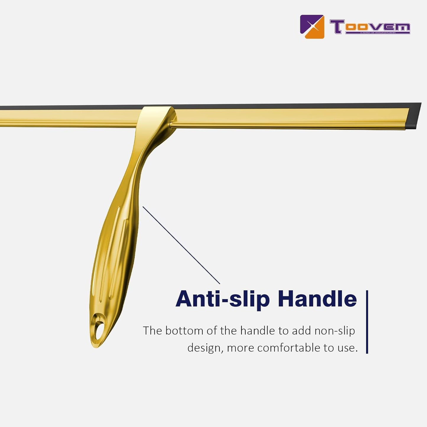 TOOVEM 12 Inch Shower Squeegee for Glass Doors, Window, Bathroom, Car Windshield, Shower Cleaning Tools with S Hook, Square Sticky Hook（Gold）
