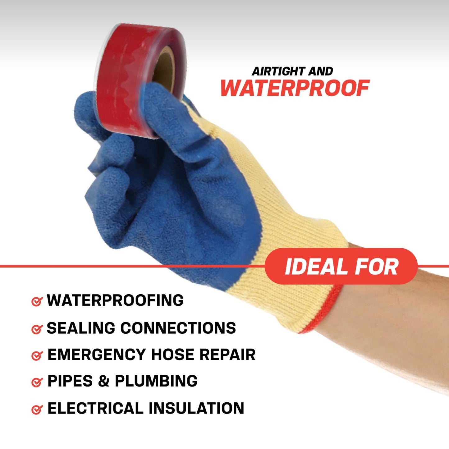 Bond It Rescue Tape, Self-Fusing Silicone for Emergency Plumbing, Pipe & Hose Repair, Electrical Insulation, Waterproof, 950 PSI, Made in USA, 1" x 12', Red