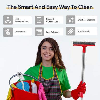Shower Scrubber with Long Handle, Stiff Bristles Grout-Brush, Tub Scrub-Brush with Long-Handle, Shower-Cleaner Brush, Grout Cleaning Brush for Tile floors, Scouring Pad & Microfiber Cloth for Bathroom