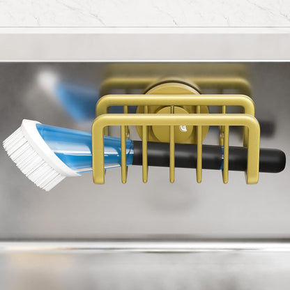 TAILI Sponge Holder with Strong Suction Cup, Dish Sponge Caddy Inside Sink Removable, Rustproof Aluminum for Sponges, Brushes, Stoppers and Scrapers - Black