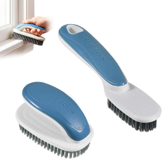 2pcs Soft Bristle Scrub Cleaning Brushes Laundry Scrub Brush | Shoe Cleaning Brushes Stain Remover Shoe Laundry Stain Brush with Long Handle for Carpet Clothes Bathroom Countertop Bathtub