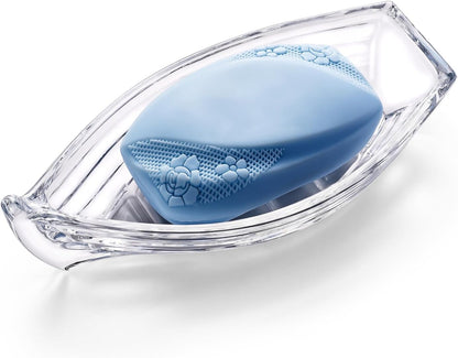 Self Draining Leaf Clear Glass Soap Dish,Bar Soap Holder | Decorative Leaf shape Soap Dish for Shower,Soap Tray,Soap Holder for Bathroom Sink,Vanity&Kitchen,Modern Bathroom Accessory.