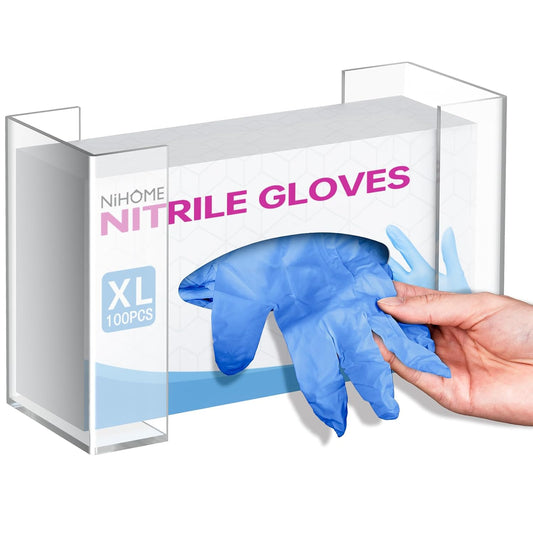 NiHome 2-Tier Clear Acrylic Glove & Tissue Box Holder Dispenser, Wall Mount | Space-Saving Glove Box Dispenser, Adjustable Organizer for Tissues, Baby Wipes, Adhesive or Screw Mount for Kitchen, Bathroom