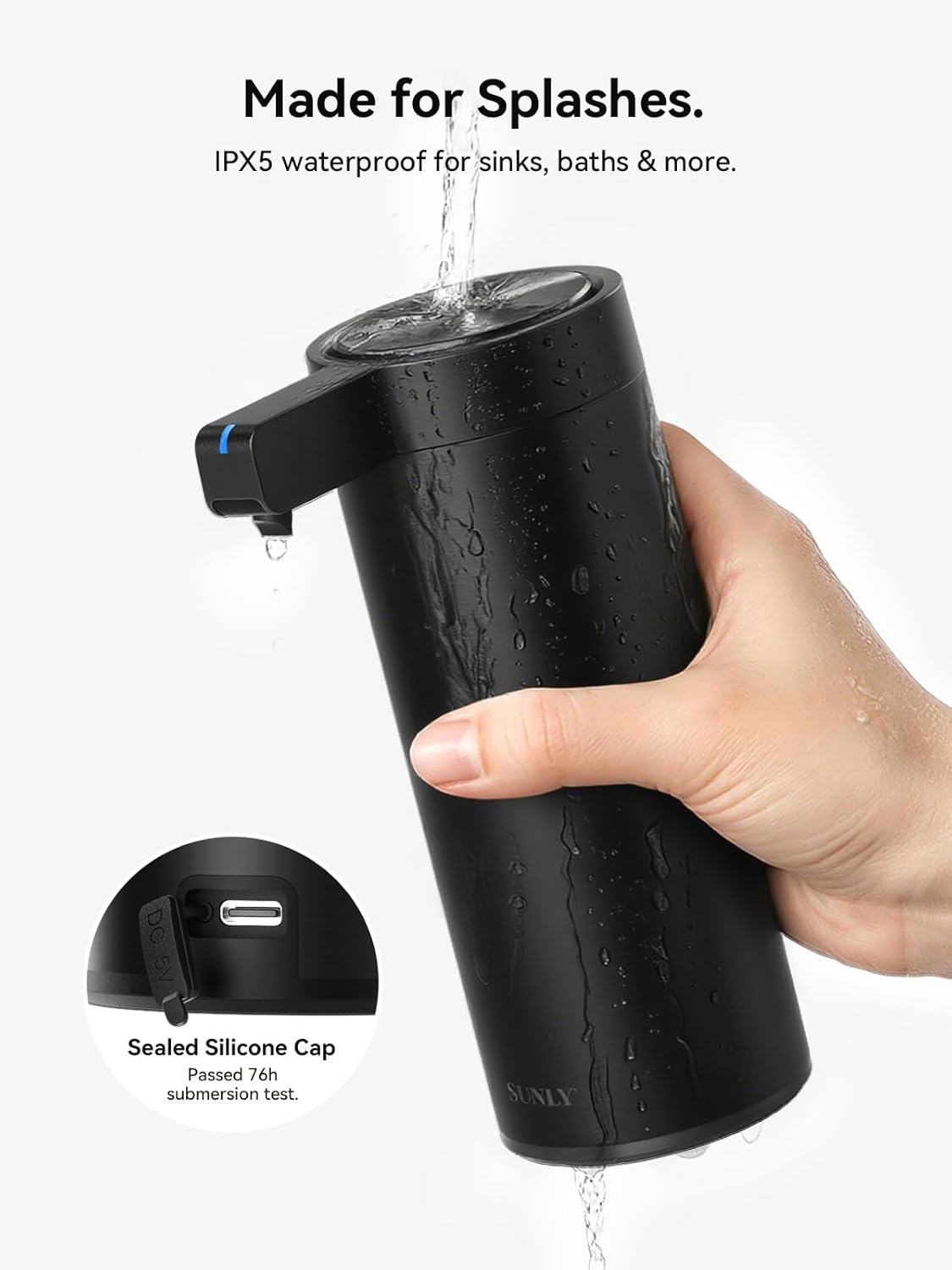 SUNLY Touchless Automatic Soap Dispenser – Clog-Free Pump, 0.2s Fast Sensor, USB-C Rechargeable, Smudge-Resistant Stainless Steel, for Kitchen & Bathroom Soap Dispenser