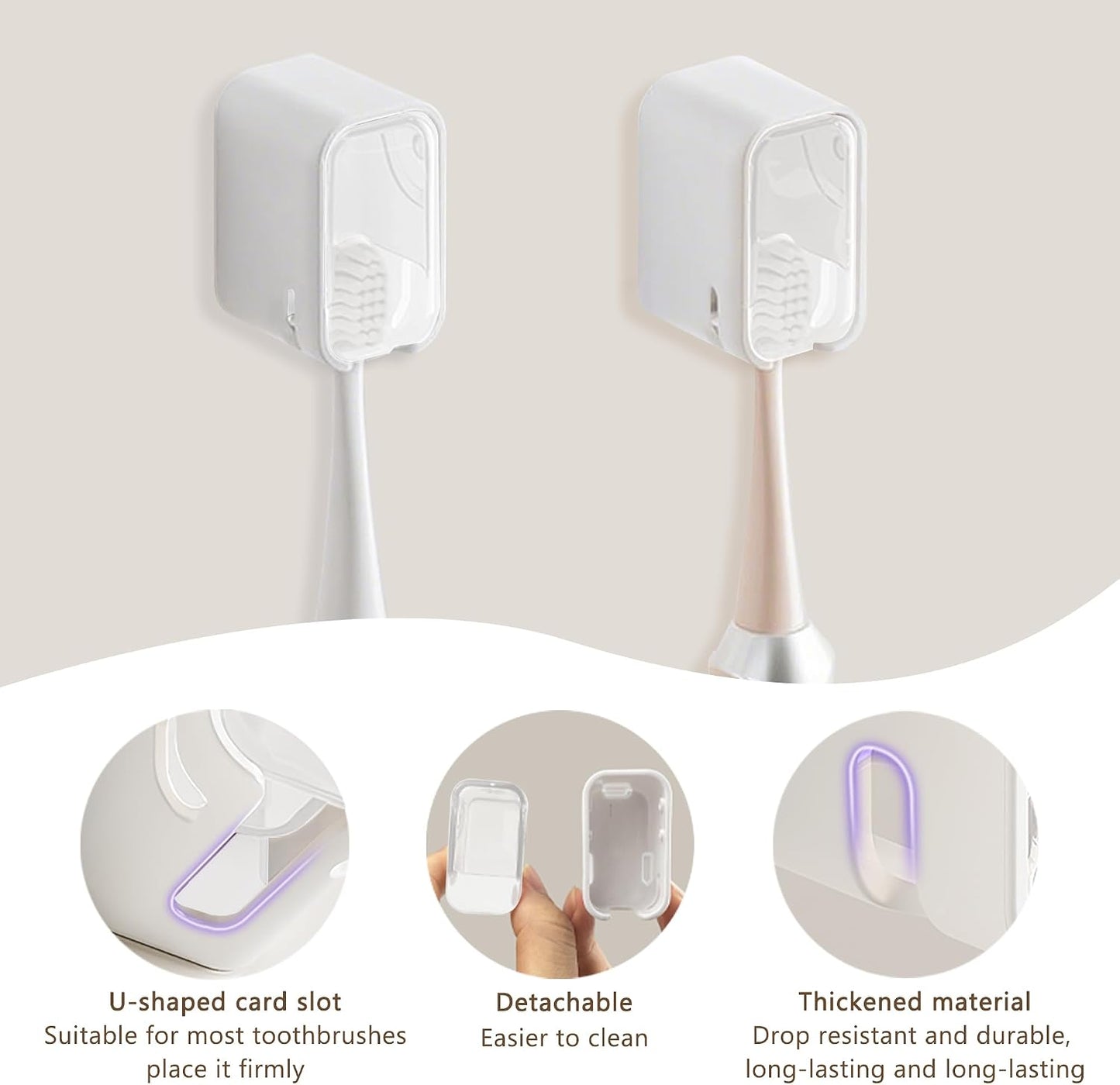 Toothbrush Holder Wall Mounted Toothbrush Holders for Bathrooms, Tooth Brush Holder for Travel and Home, Single Toothbrush Organizer with Cover for Shower 2PCS