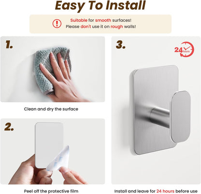 Heavy Duty Adhesive Hooks - 26lb Max, Sticky Wall Hooks Waterproof Stainless Steel for Hanging Towel, Coat, Robe, Towel Hooks Stick on Bathroom, Kitchen, Shower, Door (Black, 4 Pack)