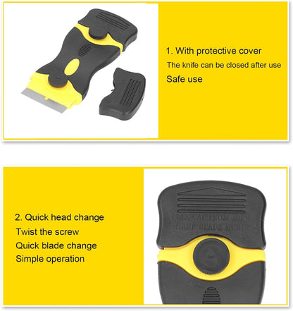 2pcs 2 in 1 Scraper Tool Abs Blade Scrapers Metal Plastic Blades for Removing Stubborn Grease and Burnt Spills on Glass Stoves, Ovens Grills(Black+Yellow)