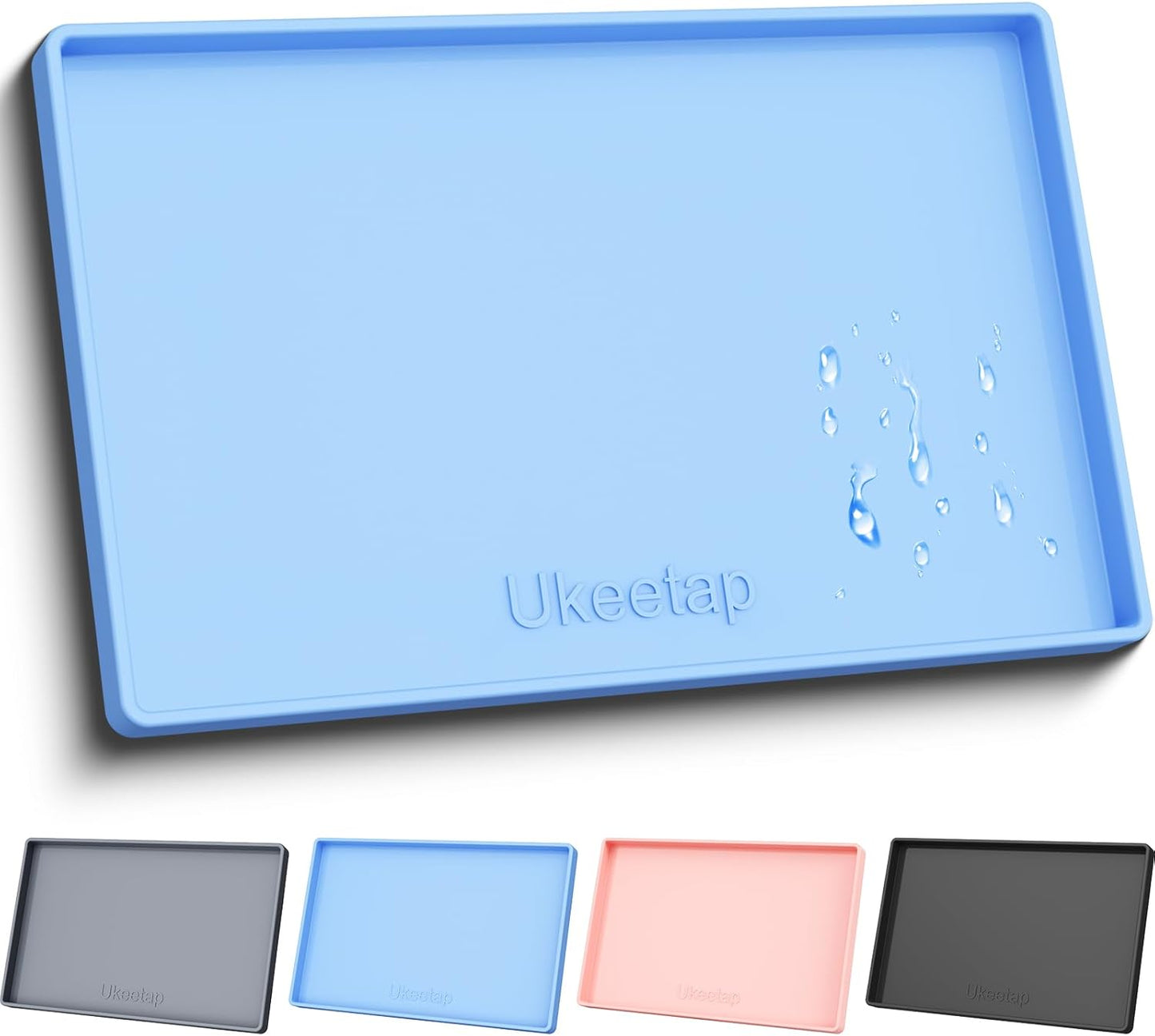 ukeetap Extra Thick Silicone Mat Waterproof with Raised Edge 19” x 12”, BPA Free Non-Slip Dog & Cat Food Mat, Feeding Mat for Food and Water Bowls, Spill Proof Mat to Protect Floors, Black