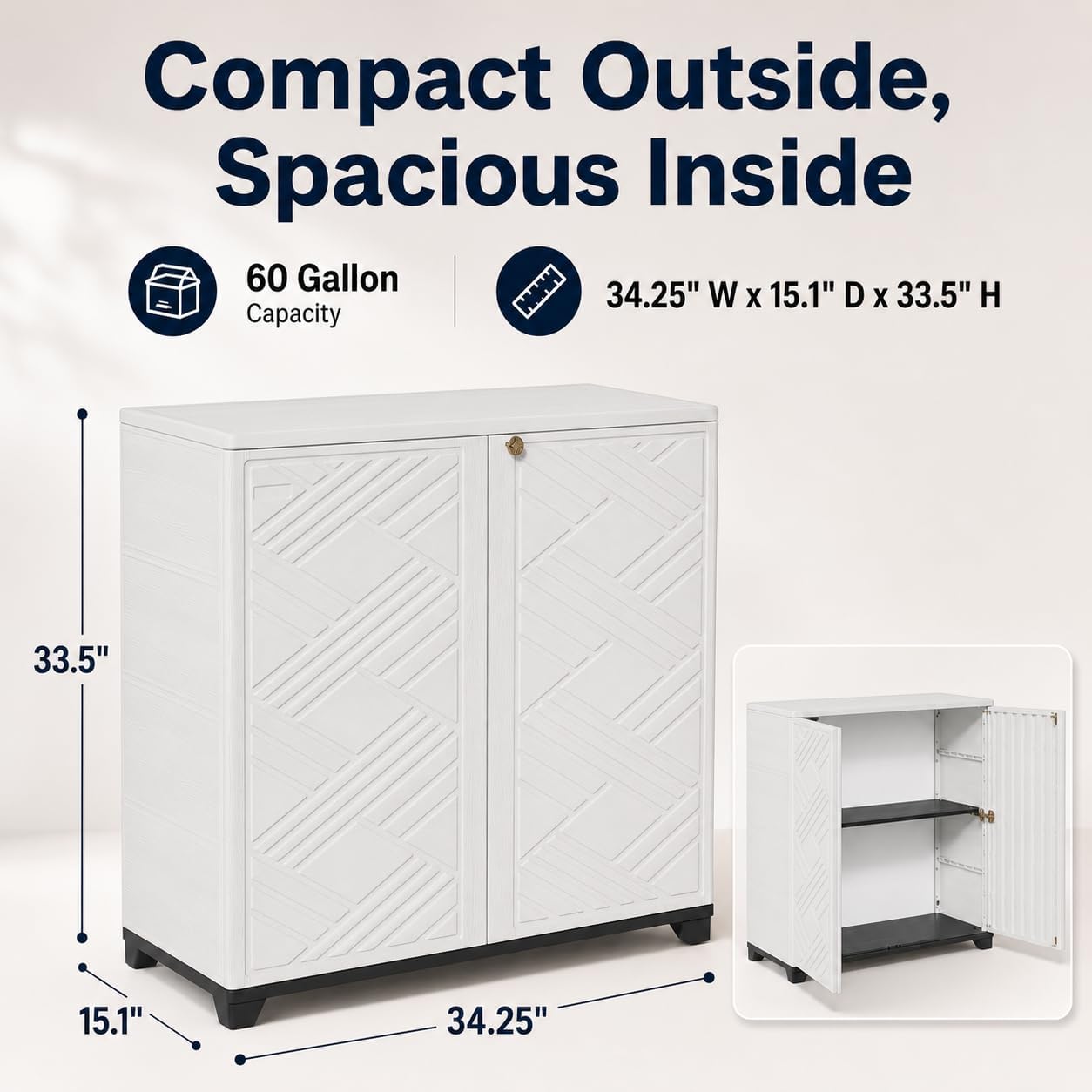ADDOK Outdoor Storage Cabinet,60 Gallon Waterproof Resin Patio Storage Cabinet with 1 Adjustable Metal Shelf, Upright Outdoor Cabinet for Garden Tools, Pool Supplies, Toys, Porch and Garage