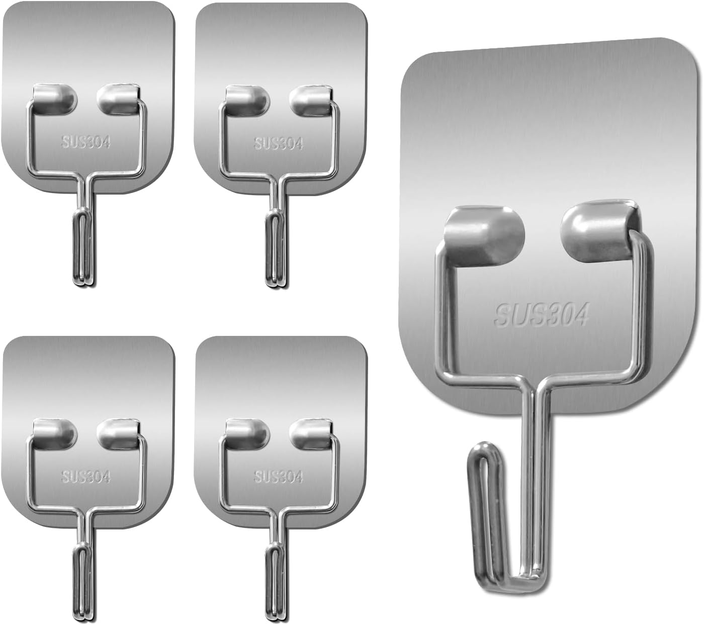 Metal Heavy Duty Self-Adhesive Wall Hooks – Waterproof Stainless Steel Hooks for Hanging Towels/Coats/Keys – Strong Adhesive, Rust-Resistant – 5 Pack for Bathroom/Kitchen/Outdoor
