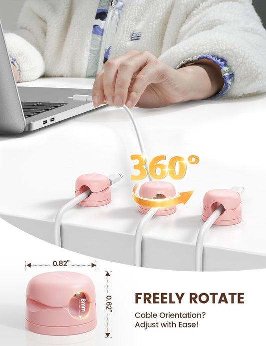 Lamicall 6Pack Rotatable Cord Organizer Cable Clips - [1s Lock] Spring Cord Holder, Phone Charger Cable Management for Desk Nightstand Wall, Office Home Dorm Room Apartment Organizer Accessories