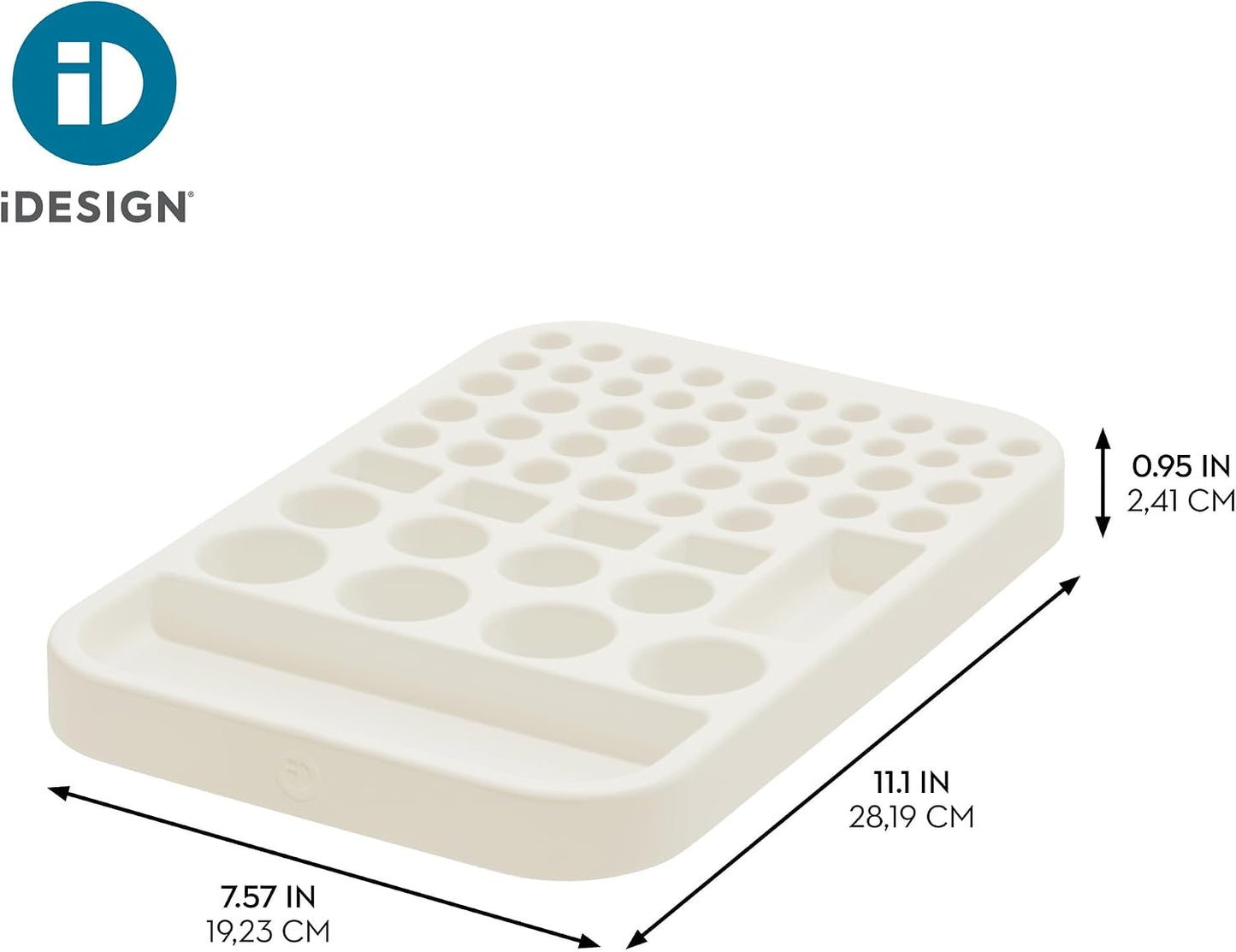 iDesign Plastic Divided Battery Organizer Insert, Coconut | 7.6" x 11.1" x 1"