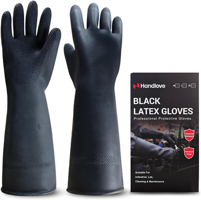 HandLove Heavy Duty Chemical Resistant Latex Gloves, 18-Inch Long Reusable Rubber Gloves for Cleaning, Dishwashing & Industrial Use, Waterproof, Oil, Acid & Alkali Resistant, Large, 1 Pair