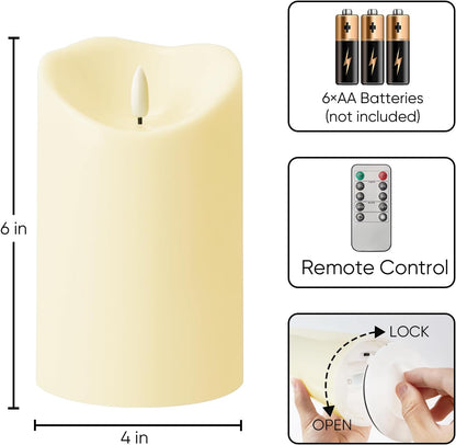 Homemory Dripping Wax Flameless Candles, Battery Operated Candles with Remote Control and Timers, LED Pillar Candles, Electric Fake Candles, 3" x 6", Set of 2