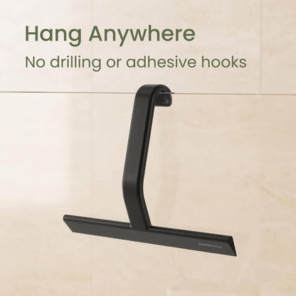 dancemoon JustHang Shower Squeegee for Glass Doors, All-One-Piece Award-Winning Silicone Squeegee with Built-in Hook for Bathroom, Window, Mirror, Tile Wall,Car, Streak-Free Cleaner Tool,10-Inch Black