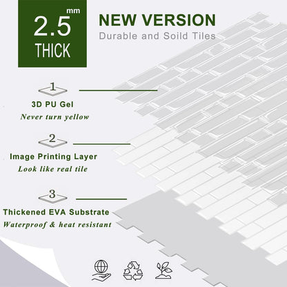 STICKGOO Thicker Design Peel and Stick, Self Adhesive Stick On Tile Backsplash for Kitchen and Bathroom, Beige & White, 12”×12”, 10 Sheets