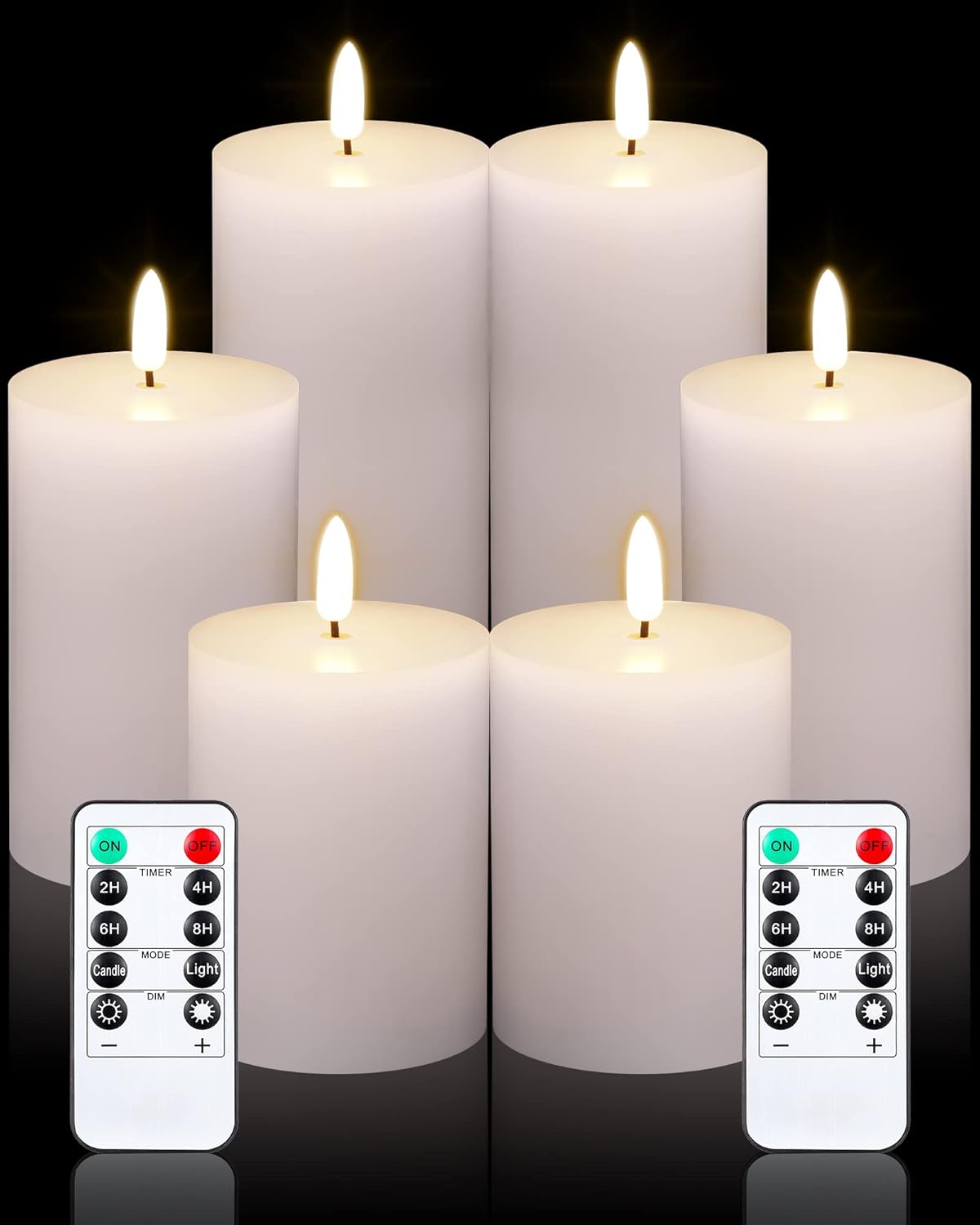 Leelosp 6 Pack Flameless Candles with Remote Timer, Battery Operated Flickering Flameless Candles Bulk Flat Top Pillar LED for Wedding Festival Outdoor Home Decor D 3'' H 4'' 5'' 6''(White)