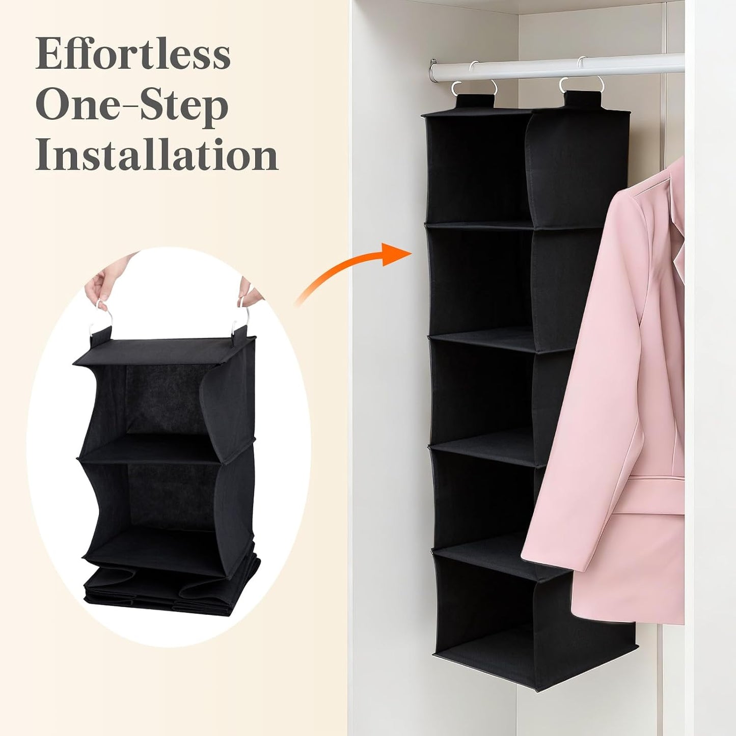 Lifewit 5 Tier Hanging Closet Organizer and Storage for Shelves, Foldable Clothes Shelf with 2 Sturdy Hooks, Sweater/Coat/Shoes Clothing Organization for Wardrobe, Dorm, Bedroom, Gray