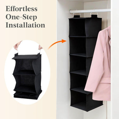 Lifewit 5 Tier Hanging Closet Organizer and Storage for Shelves, Foldable Clothes Shelf with 2 Sturdy Hooks, Sweater/Coat/Shoes Clothing Organization for Wardrobe, Dorm, Bedroom, Gray