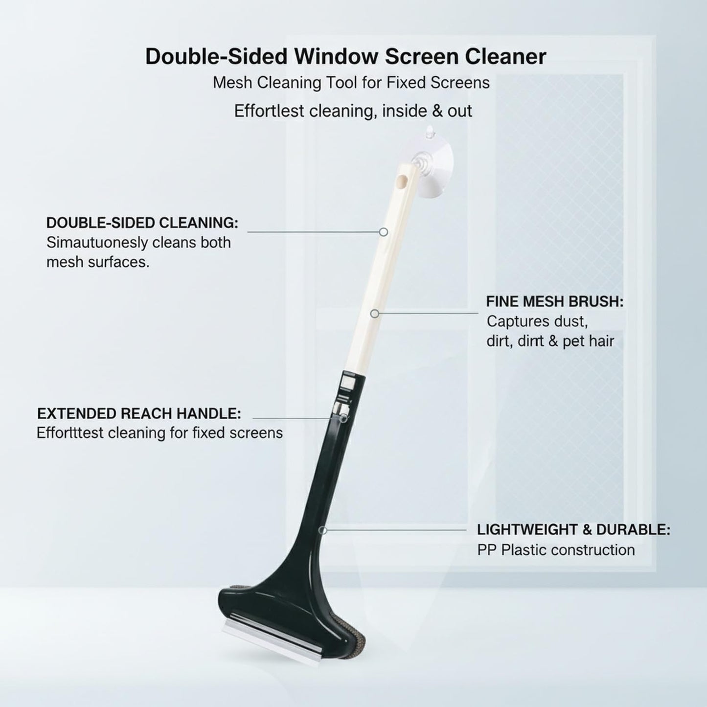 Versatile Double-Sided Screen & Glass Cleaning Brush, Multipurpose Mesh Tool for Fixed Windows, Durable PP Plastic