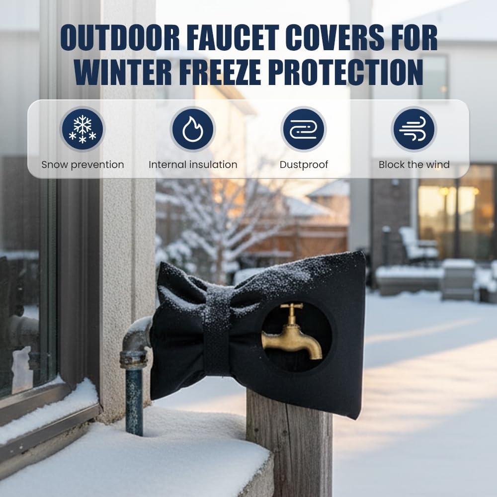 Outdoor Faucet Covers for Winter Freeze Protection, 2026 Upgraded Insulated Spigot Cover, Waterproof Outside Garden Faucet Socks for Winter, Patio Home Must-Have Hose Bib Covers (Black, 1pcs)