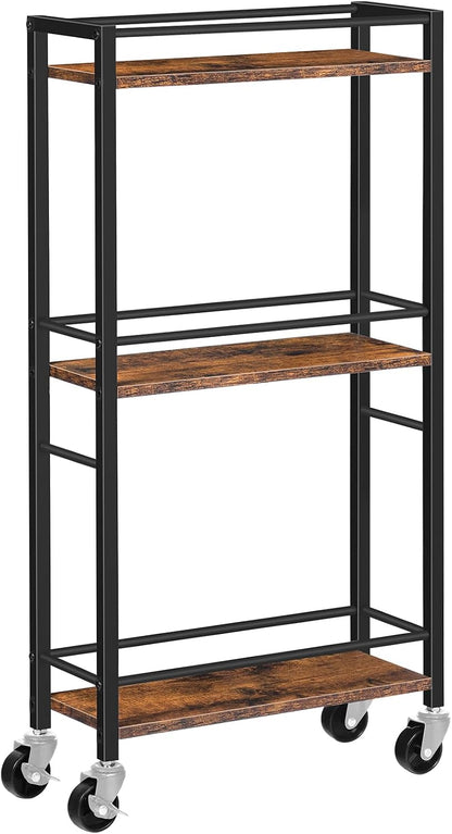 MAHANCRIS Slim Rolling Cart, Mobile Kitchen Cart on Wheels, Narrow Storage Cart for Small Space, Small Bar Cart, for Bathroom, Laundry, Living Room, Black RCHB1501